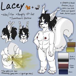 5_toes anthro anus big_tail black_hair blue_eyes breasts buckteeth dark_nipples ear_tuft fart fart_cloud fart_fetish feet female freckles fur hair half-closed_eyes leucistic narrowed_eyes nude_anthro ponytail presenting presenting_anus simple_background slightly_chubby small_breasts solo tail teeth text thick_thighs toes tuft white_body white_fur falsesphinx lacey_(falsesphinx) hybrid mammal mephitid rodent sciurid skunk tree_squirrel 1:1 english_text flat_colors hi_res model_sheet