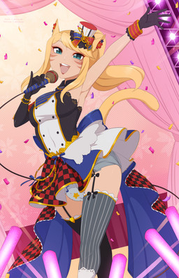 clean_diaper clothed clothing confetti diaper dress electronics feline_ears female legwear microphone popstar singer solo stage stockings wearing_diaper merunyaa final_fantasy final_fantasy_xiv square_enix felid feline mammal miqo'te hi_res