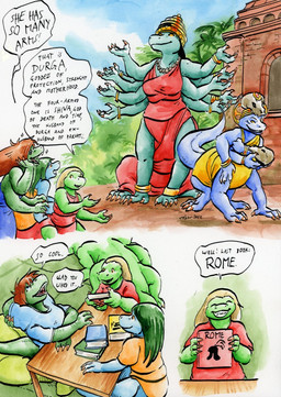 10_arms 10_legs 3_toes 4_arms 4_breasts 4_fingers accessory alternate_form alternate_universe anthro apode arm_ring armcuff armor arms_bent arms_outstretched auburn_hair back_groove bald barefoot bean_bag big_hair big_hands biped black_hair blonde_hair blue_body blue_clothing blue_shirt blue_sky blue_topwear bone book bottomwear breasts brick brick_wall claws clothed clothing crossed_arms crown day dialogue digitigrade dirt dress earless empty_eyes excited eyes_closed feet female fingers flippers floor flower flukes forest forest_background front_view furgonomic_bottomwear furgonomics furniture gesture green_body green_hair grin group hair hand_gesture hand_on_face hand_on_table headdress headgear helmet high-angle_view holding_book holding_object imagination imagining inside jewelry kasaya legless long_body long_hair looking_at_another looking_back looking_up male multi_arm multi_breast multi_leg multi_limb necklace onesie open_mouth orange_clothing orange_eyes orange_topwear outside palm_tree plant plantigrade quadruped raised_arms red_clothing red_dress red_topwear robe sharp_teeth shirt short_tail shrub simple_background sitting sitting_on_another skull sky smile snout speech_bubble split_form sprawling_gait stairs standing straight_hair table tail tan_claws tapering_tail teal_body teeth temple text thick_tail tile tile_floor toes tongue topwear tree tunic walking wall_(structure) water water_lily white_background window yellow_clothing yellow_eyes cervelet asian_mythology hindu_mythology mythology aqua_(growing_troubles) durga_(hindu_mythology) liz_(growing_troubles) nia_(growing_troubles) shiva_(hindu_mythology) aquatic deity lizard lizard_taur long_taur merfolk reptile reptile_taur scalie scalie_taur taur 2022 comic english_text handwritten_text icon multiple_scenes painting_(artwork) shaded signature traditional_media_(artwork) traditional_painting_(artwork) traditional_watercolor_(artwork) watercolor_(artwork) sibling_(lore)