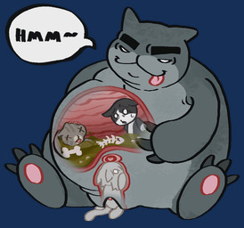 belly big_belly big_breasts bodily_fluids breasts claws death eyebrows female female/female feral forced fur genitals gore group huge_breasts intersex intersex/female nude overweight overweight_female paws penetration sex size_difference text tongue trio unbirthing vaginal vore vulva nath4ni3l mewgenics guillotina_(mewgenics) domestic_cat felid feline felis mammal 2026 alpha_channel digital_media_(artwork)