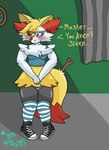 anthro clothing curvy_female eyewear female fluffy fluffy_tail footwear glasses lencerie pattern_clothing shoes solo striped_clothing stripes tail text topwear brody_vlllbs converse nintendo pokemon braixen canid canine fox generation_6_pokemon mammal pokemon_(species) english_text hi_res