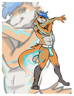 anthro bulge clothed clothing fluffy fluffy_tail jockstrap jockstrap_only male slim_male solo stretching tail topless twunk underwear underwear_only mr.brapion canid canine fox mammal absurd_res hi_res sketch