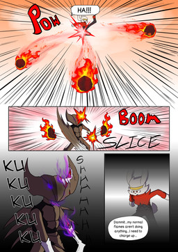4_panel_comic ambiguous_gender anthro attack battle black_body black_fur black_text blade_arm blood bodily_fluids claws dialogue ellipsis exclamation_point female fight fire fireball fur group kick male motion_lines open_mouth purple_eyes red_body red_fur red_text simple_background sound_effects speech_bubble tail talking_to_self text tongue trio white_body white_fur wounded novaarts nintendo pokemon pokemon_mystery_dungeon spike_chunsoft hopps_(novaarts) arthropod fossil_pokemon generation_1_pokemon generation_8_pokemon insect kabutops lagomorph mammal pokemon_(species) raboot 2025 absurd_res comic digital_media_(artwork) english_text hi_res