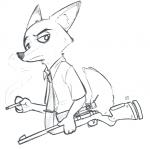 anthro cigarette clothed clothing fur gun holding_gun holding_object holding_ranged_weapon holding_weapon male ranged_weapon rifle scope simple_background sniper_rifle solo weapon alec8ter conditional_dnp disney zootopia nick_wilde canid canine fox mammal red_fox true_fox 2016 black_and_white monochrome signature