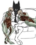 anthro blood bodily_fluids bone female gore group guts intestines male organs sitting skull trio puppy_meats rottingxrooster mythology canid canine humanoid mammal mythological_canine mythological_creature unknown_species werecanid werecanine werecreature werewolf 4:5 sketch unfinished