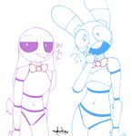 2023 animatronic anthro bonnie_(fnaf) bow_(feature) bow_tie buckteeth digital_media_(artwork) duo exclamation_point female five_nights_at_freddy's five_nights_at_freddy's_2 hi_res lagomorph leporid looking_at_viewer machine mammal nehmkey open_mouth question_mark rabbit robot roommates:motha scottgames simple_background teeth toy_bonnie_(fnaf) unimpressed weaver_bonnie white_background