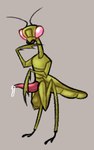 anthro arthropod_abdomen balls big_balls big_penis bodily_fluids dripping genital_fluids genitals glowing glowing_eyes male no_pupils penis precum precum_drip saggy_balls solo hhbrother manny_(hhbrother) arthropod insect mantis hi_res sketch