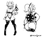 2018 absurd_res animal_humanoid big_breasts boots bowser bowsette_meme breasts butt cleavage clothed clothing crossgender crown female fire footwear frown hair hand_on_hip headgear hi_res high_heeled_boots high_heels horn humanoid humanoid_pointy_ears koopa_humanoid legwear looking_at_viewer looking_back magic mario_bros meme midriff mtf_crossgender navel nintendo open_mouth ponytail scalie scalie_humanoid sem-l-grim shell simple_background smile solo spikes standing super_crown thigh_boots thigh_highs topwear tube_top turtle_shell