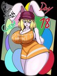 2022 3:4 alpha_channel anthro bare_shoulders big_breasts blonde_hair border breasts buckteeth carrot_(one_piece) cleavage clothed clothing cotton_tail curvy_figure detailed_background digital_media_(artwork) dress easter easter_egg english_text eyebrow_through_hair eyebrows eyelashes female floppy_ears fluffy fluffy_tail front_view fur gradient_background grey_border hair hat headgear headwear hi_res holidays jyto lagomorph leporid looking_at_viewer mammal minkmen_(one_piece) one_piece open_mouth orange_clothing orange_dress purple_clothing purple_hat purple_headwear rabbit shaded short_tail simple_background solo tail teeth text text_on_clothing text_on_topwear thick_thighs three-quarter_view topwear translucent translucent_hair white_body white_fur wide_hipped_female wide_hips