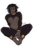 anthro bracelet breasts ear_piercing ear_ring feet female foot_focus green_eyes jewelry looking_at_viewer markings midriff mole_(marking) navel nipples piercing prehensile_feet ring_piercing simple_background sitting solo teeth toes tongue tongue_out white_background lemonxlime rennu ape bonobo chimpanzee haplorhine mammal pan_(genus) primate hi_res