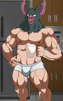 athletic beverage biceps break_room bulge clothed clothing coffee empty_eyes for_a_head male muscular muscular_humanoid muscular_male nipples office pecs solo underwear underwear_only darknaigart dispatch sonar_(dispatch) animal_head animal_humanoid bat humanoid mammal werebat werecreature absurd_res hi_res