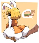 ambiguous_gender anthro big_breasts big_butt biped blonde_hair breasts butt butt_grab clothed clothing disembodied_hand female female/ambiguous fur hair hand_on_butt huge_butt kneeling thick_thighs white_body wide_hips theyeager one_piece carrot_(one_piece) lagomorph leporid mammal minkmen_(one_piece) rabbit hi_res