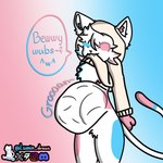 after_vore anthro belly big_belly blue_body blue_fur clothing fur hoodie male pink_body pink_fur simple_background solo tail topwear vore white_body white_fur lumindraws lumin felid feline mammal 1:1 hi_res