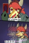 anthro clothing dialogue eyelashes female hair hand_puppet hat headgear headwear jacket open_mouth red_eyes red_hair scales simple_background snout solo text topwear yellow_body yellow_scales yu-gi-oh_card jacket_ignites cavemanon_studios snoot_game yu-gi-oh! schizo_chan_(snoot_game) compsognathid compsognathus dinosaur prehistoric_species reptile scalie theropod 2024 digital_drawing_(artwork) digital_media_(artwork) english_text hi_res meme