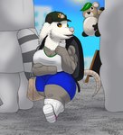 anthro bag big_breasts bottomwear breasts clothing crowd female festival floatie group huge_breasts inflatable muscular muscular_female shirt short_stack shorts size_difference solo tank_top thick_thighs topwear walking wide_hips alythewolfcat martha_the_mechanic american_opossum canid canine mammal marsupial raccoon_dog tanuki hi_res