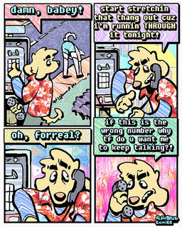 4_panel_comic aloha_shirt anthro bottomwear clothing dialogue electronics floppy_ears fur half-closed_eyes humor male narrowed_eyes open_mouth open_smile pattern_clothing pattern_shirt pattern_topwear pay_phone phone pink_body pink_fur shirt shorts smile solo_focus speech_bubble text topwear wide_eyed yellow_body yellow_fur rawdawgcomics stahli_(rawdawgcomics) bird_dog canid canine canis domestic_dog golden_retriever hunting_dog lagomorph leporid mammal rabbit retriever 4:5 comic english_text hi_res
