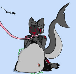 after_vore aroused belly big_belly bodily_fluids collar digestion digestion_implied digestion_noises drooling duo eviltoaster femboy good_boy horny_face kneeling leash machine male male/male male_pred praise saliva shark_tail submissive submissive_male submissive_pred submissive_predator vore eviltoaster05 protogen hi_res