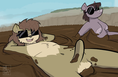 anthro areola balls beard belly big_breasts biped breasts dirty duo erection eyewear facial_hair female female_anthro forest fur genitals hair jungle lion_mane looking_at_viewer male male/female male_anthro mane messy mud mud_bath muddy navel nipples nude nude_anthro nude_female nude_male open_mouth outside overweight overweight_anthro penis plant smile smiling_at_viewer sunglasses teeth tree tuft wam sebaku common_hippopotamus felid feline hippopotamid lion mammal pantherine absurd_res digital_media_(artwork) hi_res