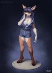 2022 aldea_(character) anthro bra breasts clothed clothing deer digital_media_(artwork) exposure_variation female fingers foxovh front_view fur hair hi_res inner_ear_fluff looking_at_viewer mammal navel shaded simple_background smile solo tuft underwear
