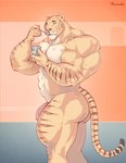 anthro big_butt big_muscles big_penis butt caught_in_the_act cutlery eating embarrassed flaccid food genitals huge_muscles hyper hyper_muscles kitchen_utensils male muscular muscular_anthro muscular_male nude penis solo spoon stripes thick_thighs tools purrcules_(artist) purrcules_(character) felid hybrid liger lion mammal pantherine hi_res