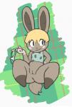 anthro blonde_hair blush bottomless brown_body brown_fur clothed clothing female fur genitals hair haircut panties paws pussy short_stack solo underwear aintsmart animal_crossing nintendo bonbon_(animal_crossing) lagomorph leporid mammal rabbit 2015 digital_media_(artwork)