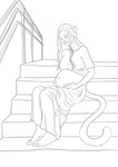 barefoot belly big_belly clothed clothing dress feet female foot_focus hair hand_on_belly happy humanoid_feet long_hair looking_down plantigrade pregnant sitting smile solo stairs tfancred animal_humanoid cat_humanoid domestic_cat felid felid_humanoid feline feline_humanoid felis humanoid mammal mammal_humanoid absurd_res hi_res line_art monochrome