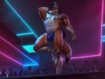 abs anthro barazoku biceps black_hair bulge clothed clothing crowd detailed_bulge fur group hair inside looking_at_viewer male muscular muscular_anthro muscular_male navel nipples orange_body orange_fur pole pose seductive smile solo strip_club stripper_pole tail tattoo thong thong_only topless underwear underwear_only aduran alty canid canine fox mammal digital_drawing_(artwork) digital_media_(artwork) hi_res