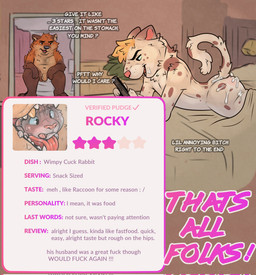after_vore animal_genitalia anthro balls bathroom bed bedroom blonde_hair blue_eyes blush bodily_fluids buckteeth butt cellphone claws cuck_vore cum cum_on_butt dialogue disposal duo electronics fatal_vore feet_first flaccid forced fur furniture genital_fluids genitals gold_(metal) gold_tooth hair implied_scat infidelity inside larger_pred last_look male male/male male_pred male_prey mean nude on_bed oral_vore orange_body orange_fur penis phone plant prey_description profanity raised_tail rating_scale scared sheath sitting sitting_on_toilet size_difference smartphone smile social_media tail teeth text the_end toilet toilet_use tongue unwilling_prey vore willing_pred baileyx gulpr that's_all_folks rabbitseason_(amadose) canid canine domestic_cat felid feline felis fox lagomorph leporid mammal rabbit colored english_text hi_res
