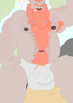 5_fingers anthro arm_hair armpit_hair balls beard belly_tuft big_balls big_fangs big_muscles big_penis biped bodily_fluids body_hair bottomwear brown_nipples bulge chest_hair clothed clothing erection facial_hair fangs fingers fur genital_fluids genitals hair humanoid_genitalia humanoid_penis looking_at_viewer male mature_male maul musclegut muscular muscular_anthro muscular_male nipples orange_beard orange_eyes orange_facial_hair pecs penis plant pose precum short short_hair shorts solo spread_arms spread_legs spreading teeth tree tuft white_bottomwear white_clothing white_shorts wood xerotproyect nurthug maul_(nurthug) humanoid mammal orc 2019 absurd_res digital_media_(artwork) hi_res