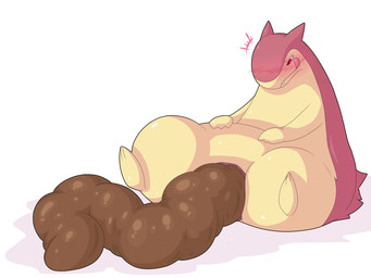 ambiguous_gender blush bodily_fluids excessive_feces feces hyper hyper_feces red_eyes scatplay simple_background solo sweat tongue tongue_out white_background dlrowdog nintendo pokemon generation_2_pokemon mammal mustelid pokemon_(species) shiny_pokemon typhlosion 2014 4:3 hi_res