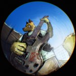 anarchy_symbol anthro brown_body brown_fur clothed clothing detailed_background fisheye_lens fur guitar half-closed_eyes looking_at_viewer male multicolored_body multicolored_fur musical_instrument narrowed_eyes outside plucked_string_instrument shirt solo string_instrument t-shirt tan_body tan_fur topwear wristband soulfullhyena animal_crossing nintendo kyle_(animal_crossing) canid canine canis mammal wolf 1:1