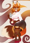 anthro big_breasts breasts cleavage clothed clothing dipstick_tail eyewear female footwear garter_straps glasses high_heels markings multicolored_tail shoes solo tail tail_markings teapot white_tail_tip wide_hips higgyy autumn_(praexon) canid canine fox mammal hi_res