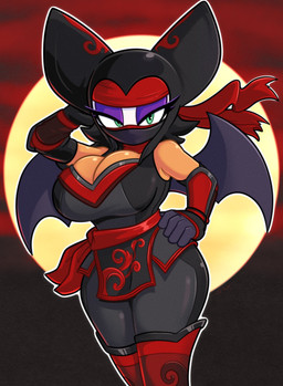 anthro big_breasts breasts bulging_breasts clothing eyelashes female gloves green_eyes hand_on_hip handwear membrane_(anatomy) membranous_wings ninja solo warrior wide_hips wings roboticsteve sega sonic_the_hedgehog_(series) rouge_the_bat bat mammal 2026 absurd_res hi_res