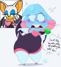 4_fingers anthro armwear back_wings bangs bare_shoulders belly big_ears big_eyes biped black_clothing black_emanata black_eyebrows black_membrane black_skinsuit black_whiskers blue_body blue_ears blue_eyes blue_freckles blue_fur blue_hair blue_text blue_tuft blush bodysuit boots bottom_heavy breasts buckteeth chaos_emerald cheek_tuft clothed clothed_anthro clothed_female clothing cosplay dialogue ears_down elbow_gloves ellipsis eye_through_hair eyebrow_through_hair eyebrows eyelashes facial_tuft fake_wings feet female female_anthro fingers footwear freckled_face freckles front_view fur fur_tuft gem glistening glistening_hair gloves green_chaos_emerald hair handwear high_heeled_boots high_heels holding_chaos_emerald holding_object legwear long_tail medium_breasts membrane_(anatomy) membranous_wings mouse_ears mouse_tail no_pupils open_mouth overweight overweight_anthro overweight_female partial_speech_bubble pear-shaped_figure pigeon_toed pink_heart pink_inner_ear pink_nose pink_tail pink_tongue pivoted_ears pointy_speech_bubble purple_blush red_mouth shadow shoes simple_background skinsuit small_feet solo speech_bubble standing strapless_clothing tail teeth text thick_thighs thigh_boots thigh_highs thin_tail tight_clothing tongue translucent translucent_hair tuft whiskers white_armwear white_background white_clothing white_elbow_gloves white_gloves white_handwear white_legwear white_thigh_highs wide_hipped_anthro wide_hipped_female wide_hips wings silentjack sega sonic_the_hedgehog_(series) mia_mouse rouge_the_bat mammal mouse murid murine rodent 2025 artist_name colored e621_post_recursion english_description english_text full-length_portrait hi_res portrait reference_image signature