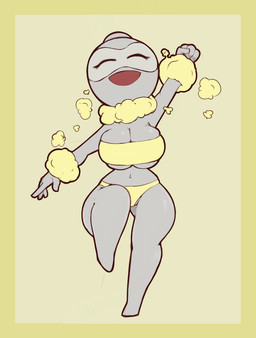 arm_tuft big_breasts bikini breasts butt butt_from_the_front cleavage clothed clothed_female clothing eyelashes eyes_closed featureless_feet feet female front_view grey_background grey_body navel neck_tuft open_mouth open_smile shortstack shortstack_female simple_background smile solo swimwear thick_thighs tuft two-piece_swimsuit under_boob wide_hips wrist_tuft yellow_bikini yellow_body yellow_clothing yellow_swimwear dibujosv12 nintendo pokemon castform generation_3_pokemon humanoid normal_castform pokemon_(species) 2021 absurd_res digital_media_(artwork) hi_res
