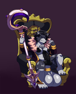 animal_genitalia animal_penis anthro ball_stretcher balls belly big_balls big_belly big_nipples big_penis black_nipples black_penis black_sclera breasts buttons_(nipples) canine_genitalia canine_penis chair chest_tuft claws clothed clothing ear_piercing erection exposed fur furniture genitals gold_(metal) gold_jewelry grey_body grey_fur gynomorph holding_object holding_weapon huge_balls huge_nipples huge_penis huge_weapon hyper hyper_balls hyper_genitalia intersex jewelry knot knotted_penis nipple_piercing nipples overcoat partially_clothed pawpads paws penis penis_between_breasts piercing pupils sitting slightly_chubby slightly_chubby_intersex sneer solo spots thick_thighs throne tuft unusual_pupils weapon white_balls white_belly white_body white_fur zairuz lilithdog canid canine canis mammal naiad wolf absurd_res hi_res