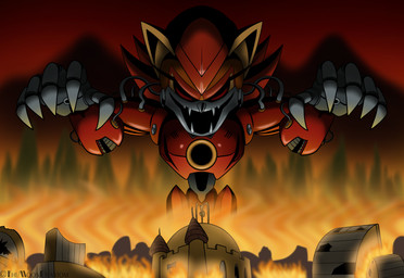 alternate_species anthro biped city claws countershade_face countershading destruction female fire front_view grey_body grey_countershading machine macro metallic_body open_mouth outside reaching red_body sharp_teeth solo teeth shadowwalk sega sonic_the_hedgehog_(series) sally_acorn chipmunk ground_squirrel hybrid mammal robot robot_anthro rodent sciurid tree_squirrel 2025 hi_res