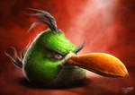 ambiguous_gender angry angry_birds avian beak bird feathers feral goes_hard green_body green_feathers hal_(angry_birds) long_beak male_(lore) meme realistic red_background rovio_entertainment sam_spratt sega simple_background solo uncanny_valley