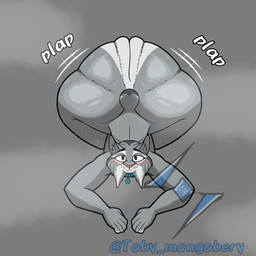 anthro big_butt bodily_fluids butt clapping huge_butt male solo sweat sweaty_butt toby_mongobery disney zootopia pawbert_lynxley canada_lynx felid feline lynx mammal 1:1 absurd_res hi_res superabsurd_res