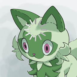 ambiguous_gender cheek_tuft facial_tuft feral fur green_body green_fur grey_background loading loading_spinner multicolored_body multicolored_fur pink_eyes pink_nose simple_background solo standing text tuft twitter_handle two_tone_body two_tone_fur wide_eyed hisuizorua25 nintendo pokemon generation_9_pokemon pokemon_(species) sprigatito 1:1 2026 artist_name hi_res