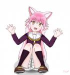 2020 5_fingers animal_humanoid boppin butt canid canid_humanoid canine canine_humanoid clothing cute_fangs exclamation_point female fingers footwear fur hair hi_res humanoid long_hair mammal mammal_humanoid murenase!_seton_gakuen open_mouth paw_pose pink_body pink_fur pink_hair pose ranka_ookami school_uniform shoes simple_background sitting solo uniform white_background wolf_humanoid yellow_eyes young young_humanoid