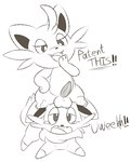 anthro balls balls_on_face cattiva crossover duo english_text erection feral generation_5_pokemon genitals hi_res humor male male/male mincheeto nintendo pal_(species) palworld penis pocketpair pokemon pokemon_(species) tapering_penis text zorua