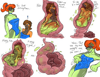 abdominal_bulge acid breasts butt choker clothing collarbone death digestion digestion_sequence eyelashes eyewear female female/female guts hair internal intestinal_bulge intestines jewelry licking licking_lips melting necklace nipples nude organs ponytail questionable_consent rib_cage shoulder_blades skull_imprint stomach sunglasses swimwear tongue tongue_out vore serth westerly_(serth) amphibian frog haplorhine mammal monkey primate absurd_res hi_res