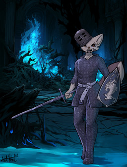 chainmail melee_weapon shield sword weapon bear213 dark_souls fromsoftware canid canine fox mammal hi_res