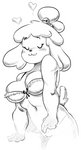 anthro big_breasts bra breasts clothing eyes_closed female genitals imminent_masturbation lingerie pussy smile solo underwear wide_hips panthera_cantus animal_crossing nintendo isabelle_(animal_crossing) canid canine canis domestic_dog mammal hi_res monochrome