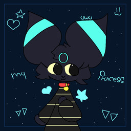 anthro bell bell_collar clothing collar cosmic_background female silly silly_face simple_background starry_background uwu arte_misee nintendo pokemon eeveelution generation_2_pokemon pokemon_(species) umbreon trans_(lore) trans_woman_(lore)