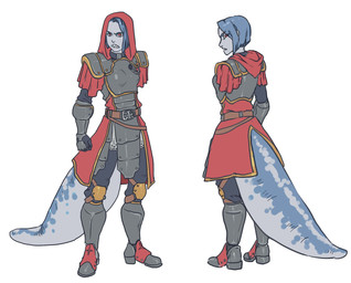 1_missing_limb amputee armor clothed clothing disability female hair looking_at_viewer missing_arm solo standing teeth kardie animal_humanoid humanoid unknown_species hi_res