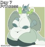 4_arms anthro belly big_breasts big_butt breasts butt female genitals green_body green_scales hand_on_breast looking_down multi_arm multi_limb nipples non-mammal_nipples obese obese_female overweight overweight_female princess pussy royalty scales simple_background solo tail thick_thighs wings thefluffyrey69 mythology towergirls dragon_princess_iii dragon mythological_creature mythological_scalie scalie absurd_res hi_res