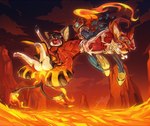 anthro bodily_fluids bone burning butt butt_on_fire clothing detailed_background duo exposed_butt eyes_closed eyewear fire goggles hoodie lava male multi_tail open_mouth pain tail tail_on_fire tears topwear torn_clothing lizizero arc_system_works blazblue cyberconnect2 little_tail_bronx solatorobo jubei_(blazblue) red_savarin akita akita_inu beastkin canid canine caninu canis domestic_cat domestic_dog felid feline felis mammal spitz 2015