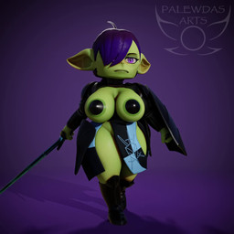 4_fingers areola armor belly bevor big_breasts big_butt big_ears biped boots bouncing_breasts bouncing_butt breasts butt catwalk chainmail clothed clothing exposed_breasts fantasy female female_humanoid fingers footwear green_body hair holding_object holding_weapon knight logo melee_weapon nipple_covers partially_clothed purple_background purple_eyes purple_hair shield shoes shortstack shortstack_female simple_background slightly_chubby solo sword thick_thighs tools unconvincing_armor walking warrior weapon palewdas_arts palewdasarts_(modeler) enna_(palewdasarts) goblin humanoid 1:1 3d_(artwork) 3d_animation animated artist_logo digital_media_(artwork) hi_res long_playtime shaded sound video